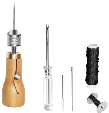 Strumento per cucito in pelle per teloni in pelle, tessuto, scarpe, borsa, cintura, riparazione di tappezzeria, strumento di riparazione artigianale in pelle Include filo
