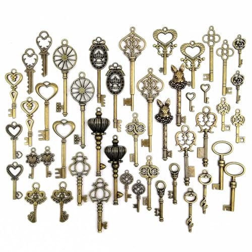 COYUN 46 Pezzi Chiavi Vintage Decorativo Misto Vecchio Bronzo Chiavi Antiche Vintage Gadget per Matrimonio Decorativo Antico Decorativo Ciondoli per Collane