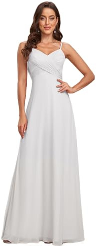 Ever-Pretty Vestido de Fiesta Corte Imperio SIN Mangas SIN Elasticidad Plisado Escote en V para Mujer Largo Blanco 38