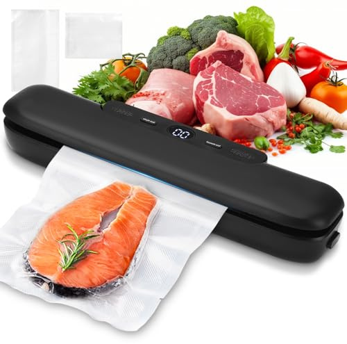Vuxava Sellador al vacío, Envasadora al vacío profesional automática para cocina, máquina de envasar al vacío para alimentos secos y húmedos, selladora al vacío con 20 bolsas incluidas – Negro