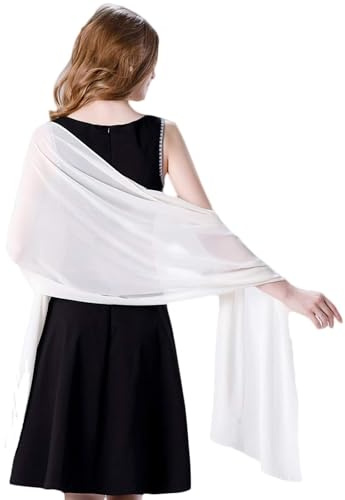 FAYAHAR Stola Elegante Donna Cerimonia, Stola da Donna in Chiffon, Scialle Cerimonia, Leggera, Morbida, Sciarpa Estiva, Foulard per Abiti da Sera, Abiti da Aposa, Matrimonio (Bianco)