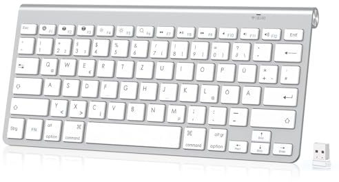 PINKCAT Bluetooth Tastatur Kabellos (BT5.1+2.4G), Deutsches QWERTZ Layout Kompakte Ultra Slim Scherentastatur mit Multimedia-Tasten, Funk Tastatur, Kompatibel mit Windows/macOS/iOS/Android
