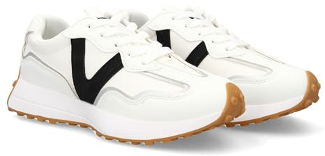 96049 Zapatilla Deportiva con Diseno Moderno y Suela Dentada. Detalles de Contraste, comodas, para el Dia a Dia. Cierre de Cordones. Ideal para Mujer en la Temporada Otono Invierno. Blanco Talla 39