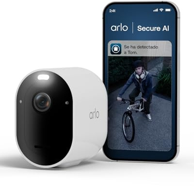 Arlo Pro 6 2K, trådlös utomhus-wifi-övervakningskamera, avancerad färg nattsyn, belysning, sjöjungfru och WiFi med dubbla band, säker prenumerationstest ingår, 1 vit kamera