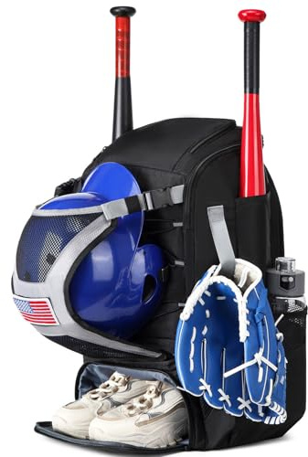 Borsa da baseball – Zaino leggero per ragazzi, supporto per racchette softball, cinghie per recinzione, scomparto per casco, organizer con tasche multiple | borsa da viaggio per attrezzature sportive