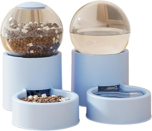 Bol pour animaux de compagnie nourrir et buveurs de chats automatiques à 2 pièces, ensemble alimentaire alimentation automatique bol-blanc, fontanelle automatique pour eau et nourriture pour chats et