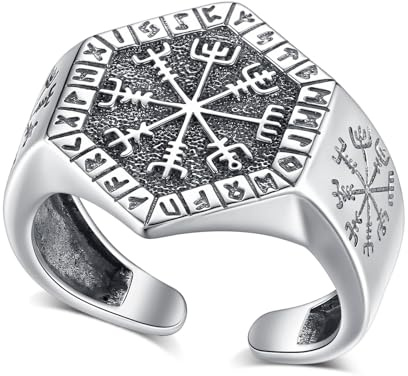 AEONSLOVE Anello Rune Vichinghe Regolabile Argento 925 Anello Vegvisir Vichingo per Uomo Donna Aperto Anelli Pollice Aperti Regolabili Gioielli Vichinghi Nordici