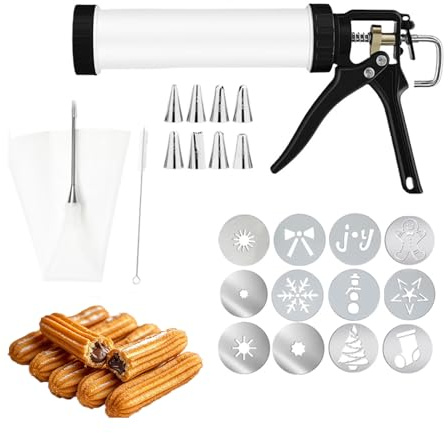 RATSTONE Sparabiscotti Professionale,Spara Biscotti,con 12 Dischi per Biscotti,9 Ugelli Siringa per Dolci in Acciaio per Realizzare,Pressa per Pasticceria Biscotti Realizzare Salsiccia