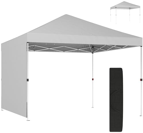 Outsunny Carpa Plegable 3x3 m, Pop-up, con Pared Lateral, Cenador de Jardín con Protección UPF50+, Empuje Central, Altura Ajustable, Bolsa de Transporte, Gazebo para Camping, Exterior, Blanco