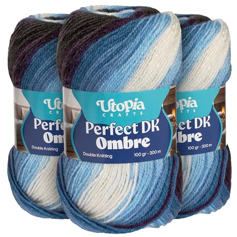 Utopia Crafts DK Ombre Multicolour Double Knitting Yarn 3X 100g (002)