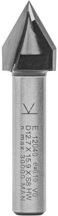ENT 12040 Fraise en V pour Fraise en pointe Carbure, Queue (S) 8 mm, Diamètre (D) 12,7 mm, NL 15,9 mm, E 60°, SL 32 mm