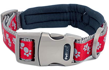 Petface Signature Padded Dog Collar, Medium, Red With Grey Paws