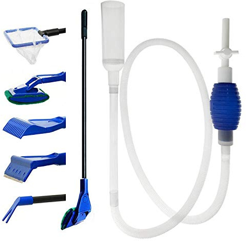 GreenJoy Kit de Nettoyage pour Aquarium - Grattoir à algues 5 en 1 et Nettoyeur de Gravier pour Aquarium - Siphon aspirateur pour Changer l'eau et Nettoyer Le Sable (Ensemble de Nettoyage)