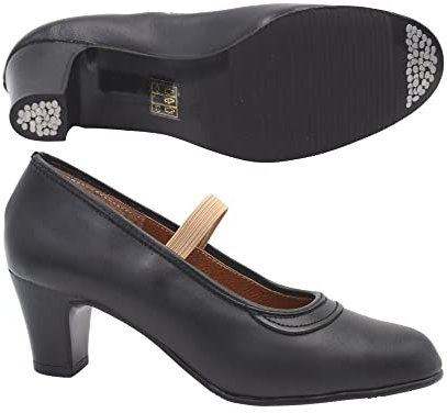 PASARELA - Zapatos de Baile Flamenco de Piel Negros con Clavos para Mujer Cuero Mujer Color: Negro Talla: 38