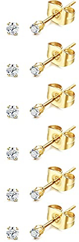 12Pcs 2MM Tiny CZ Stud Earring, 20G Hypoallergenic Surgical Steel Small Gold Cartilage Helix Piercing Jewelry, Micro Stacked Ear Studs, Mini Cubic Zirconia Post Earrings Set for Multiple Hole Piercing