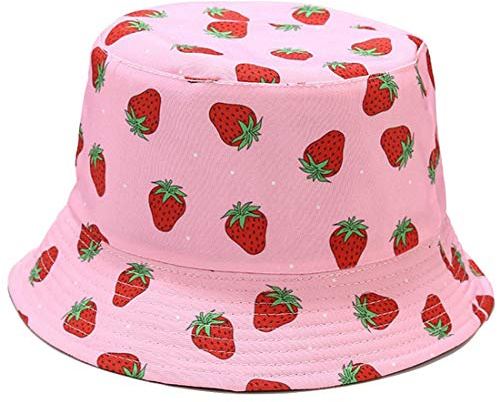 Yixda Sommar fiskehattar damer flickor utomhus vikbar vändbar strand solhatt, Jordgubbe rosa, one size