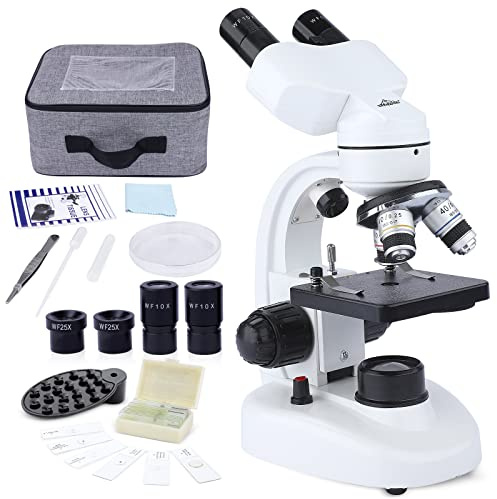 MAXLAPTER Microscopio Binoculare per Adulti e Bambini: Microscopio Composto 40X-1000X con Doppio LED Kit Vetrini Adattatore Telefono Valigetta Portatile per Studenti Uso Lab Casa e Scuola Edu