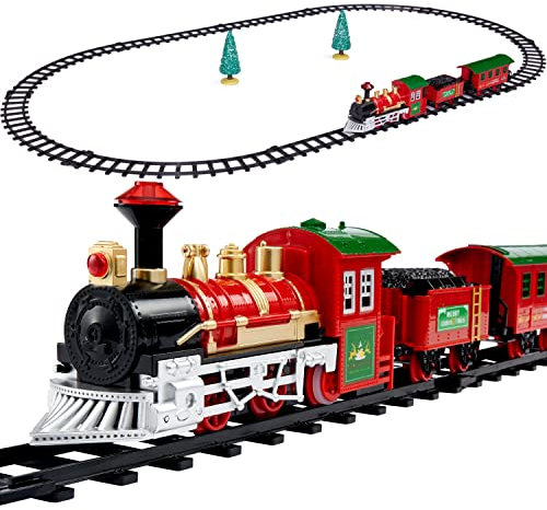The Twiddlers - 15pcs Christmas Train Gift Set for Kids - Battery Operated with Fully Functional Headlights, Train Sounds and Easy to Clip Track - Festive Toy - Under the Xmas Tree Decorations