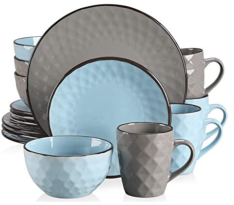 Tafelservice Steingut, vancasso GEM Geschirrset, 16-teiliges Kombiservice mit je 4 Speisetellern, Kuchentellern, Schalen und Tassen