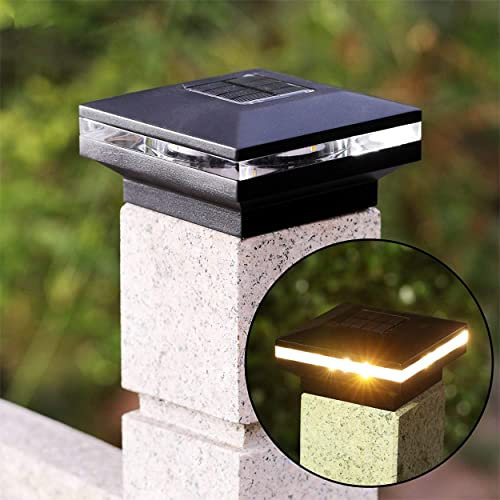 Bonetti 2er Set Solar Zaunbeleuchtung für 9 x 9 cm Standardpfosten, wetterfeste Pfostenkappen mit warm-weißen LEDs für tolle Lichtakzente und Orientierungshilfe
