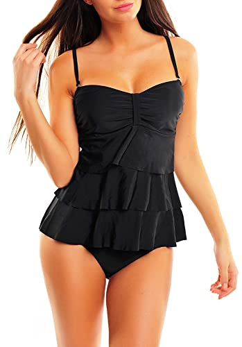 Octopus F3855 Ensemble tankini / slip / dos nu / bandeau / Cut Out Différents motifs/maillot de bain, Tankini noir, slip (Sw) L, 56