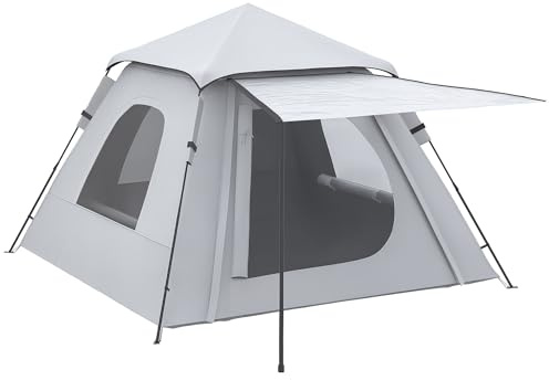 Outsunny Tenda da Campeggio da 2-3 persone con Veranda e Finestre, Tenda da Trekking con Porta con Cerniera e Gancio Superiore, 210x210x150 cm, Argento