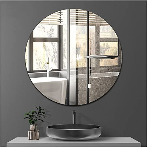 Sqinor Spiegel Rund 40cm Kleben Rahmenlos HD Glas Modern Spiegel Wand, Selbstklebend Wandspiegel Klebespiegel Dekorative Aufkleben Spiegel für Bad Wohnzimmer Schlafzimmer Flur