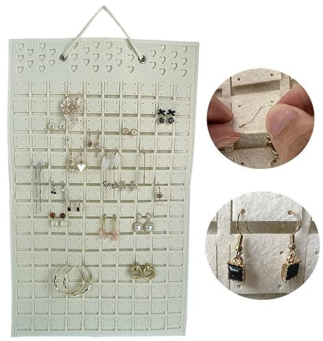 YAVO-EU Portaorecchini Organizzatore Appeso Contiene portagioielli Fino A 300 Paia Montaggio porta Gioielli da Appendere A Muro Gioielli Borsa Per Ragazze Donne (beige)