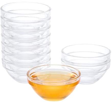 PARBEE 3 Clear Glass Pinch Bowls, 10 Pack 2.5oz Small Prep Dishes Stackable Ingredient Bowls for Spices Dipping Sauces Ice Cream Toppings, Dishwasher Microwave and Freezer Safe