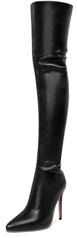Bottes à Talons Hauts au-Dessus du Genou pour Femmes Bottes Longues Sexy à Bout Pointu avec Fermeture éclair au Dos Aiguille Robe soirée Extensible à la Mode Cuissardes Hautes,Noir,38 EU