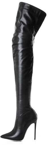 EXECAB Bottes au Dessus du Genou pour Hommes et Femmes, Talons Hauts, Fermeture éclair en Cuir, Cuissardes Hautes, Bottes au Genou, Grande Taille, Fermeture éclair au Dos,Noir,42 EU