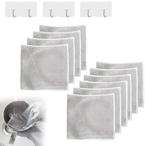 WIWIDANG Strofinaccio multifunzione in filo metallico antigraffio, stracci multiuso per lavare i piatti bagnati e asciutti, riutilizzabili (10 pezzi)