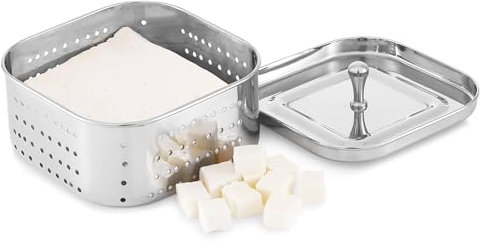 KSJONE Molde/colador cuadrado de acero inoxidable perfecto para hacer deliciosos tofu, paneer de acero inoxidable con tapa de prensado superior, tamaño 5.25 pulgadas de ancho x 5.25 pulgadas de largo