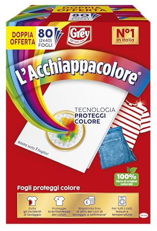 Grey L'Acchiappacolore Fogli Cattura Colore Lavatrice Evita Incidenti Lavaggio, Foglietti Acchiappacolore e Anti Sporco, Confezione da 80 fogli, 40 x 2