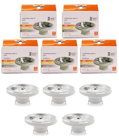 Maxled, Light is Led! 5er LED Leuchtmittel AR111 G53 12W Ersatz 75w Halogenlampe Warmweiß 3000K Glühbirne 45 Grad Abstrahlwinkel LED-Spot 940 Lumen AC 12V Spotlicht, Nicht Dimmbar