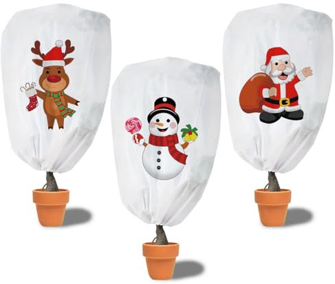 Winterschutz für Pflanzen, 3 Stück Winterschutz Kübelpflanzen Pflanzen 90x110cm, Frostschutz pflanzens Winter mit Weihnachtsmuster, pflanzen winterschutz Draußen für Olivenbaum Palmen