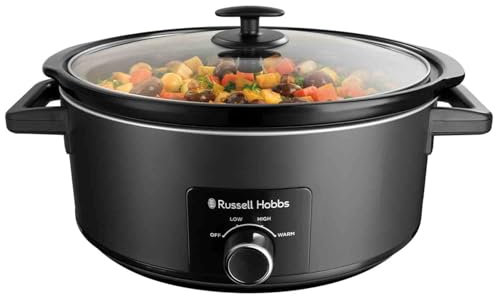 Russell Hobbs Slow Cooker [7L, 320W] (Cooks 8 Portions, Stainless Steel, Removable Ceramic Pot, 3 Temperature settings, Dishwasher Safe, Cool Touch Handles,) Matte Black Slow-Cooker 27720