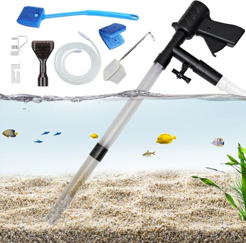 Carefree Fish Aquarium Gravel Cleaner 15~30In with 6Ft Water Hose Fish Tank Water Changer Sand Vacuum with Skimmer Net and Long Handle Sponge Alage Scraper