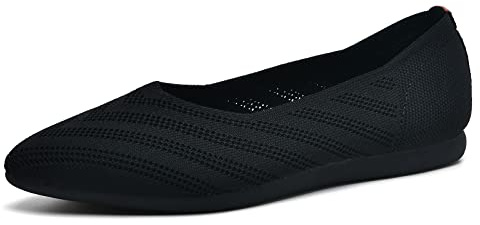 CALEBGAR Ballerinas Damen Bequeme Flache Schuhe, Slip on Strick Ballerina Frauen Spitze Zehenpartie, Super Weiche Flats für Kleider und Freizeit, Komfort Damenschuhe aus Maschenware
