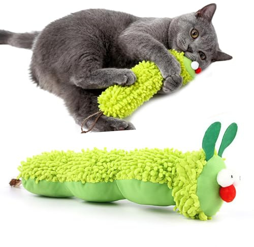 Wefaly Jouets Herbe à Chat, Jouets D'Éveil pour Chats Interactif Coussins à Jeux l'herbe à Chat Chenille Kicker Jouet pour Chaton La Valériane Jouets Interactifs pour Chats avec Bruit de Froissement