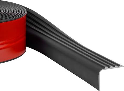 Quest Profilo per bordi delle scale, autoadesivo, 40 x 30 mm, in PVC, flessibile, antiscivolo, resistente ai raggi UV, protezione per bordi delle scale, arrotolabile, 6 m, colore nero