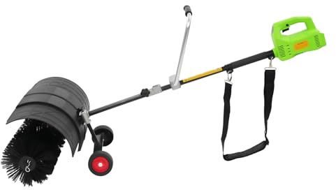 Spazzatrice a batteria 2 in 1 e soffiatore per foglie, combinazione manuale con rulli e ruote di stabilizzazione: ritorna foglie, polveri sottili e neve per cortile, vialetto e officina (senza