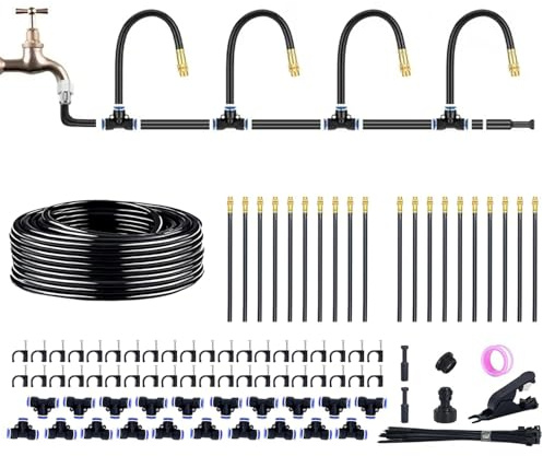 Sistema di irrigazione da giardino, curvo, tubo di irrigazione flessibile con 20 ugelli in rame e tubi di irrigazione da 20 m, sistema di raffreddamento della nebbia per serra, prati (20 m)