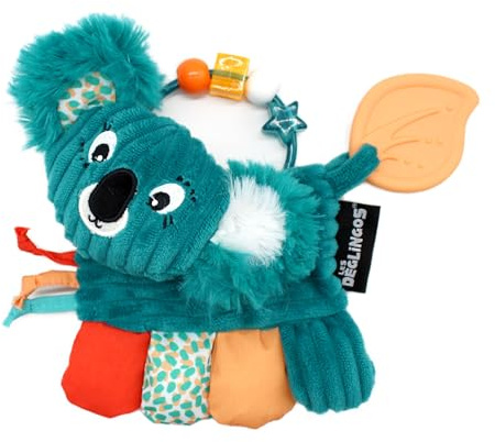 LES DÉGLINGOS, Hochet d'Activités Berlingos le Koala, Jouet d'Éveil Bébé avec Anneau de Dentition, Bleu, 17 cm