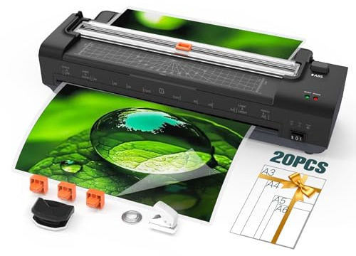 A3 Laminator Machine with 20 Laminating Sheets, Multi Function Laminator with Paper Trimmer Corner Rounder for Office School Business Home Use