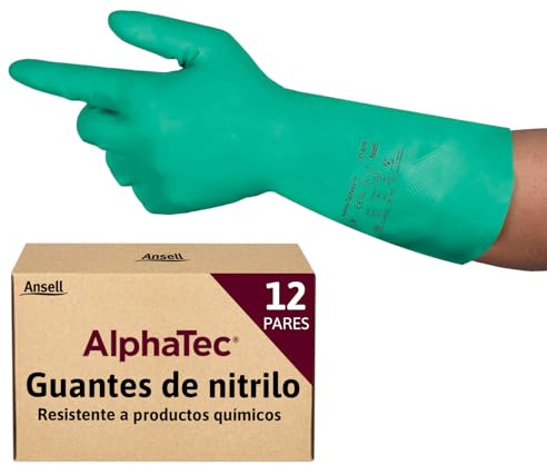 Ansell AlphaTec 37-675 Guanti da Lavoro in Nitrile, Resistenti a Sostanze Chimiche Aggressive e all'Abrasione, Impermeabili e Riutilizzabili, Alta Protezione Chimica, Verde, Taglia 2XL (12 Paia)