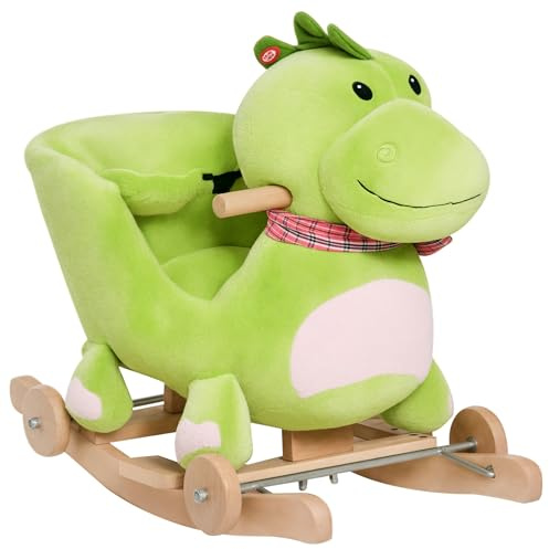 HOMCOM Cheval à Bascule Jouet à Bascule Dinosaure et Porteur sur roulettes 2 en 1 Fonction Musicale 32 Pistes Ceinture sécurité Vert