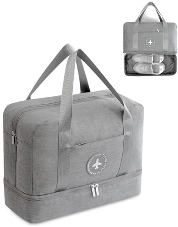 FANDARE Borsa da Viaggio per Uomo/Donna Borsone Palestra per Viaggi Impemeabile Multi-compartimenti Sacchetto di Toeletta per Viaggi, Palestra, Shopping Grigio
