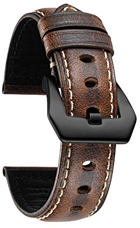 BINLUN Bracelet Montre en Cuir 18mm-26mm avec Dégagement Rapide pour Homme Femme Smartwatch - Cuir Ciré Vintage