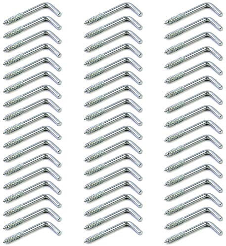 QWORK® Gonds à Vis en Acier Zingué, Crochets en L à Pas de Vis Droit, 40 mm x 16 mm, Lot de 50